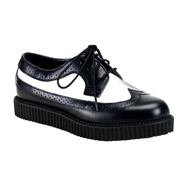 Demonia Creeper-608 Black/White Leather Schuhe Herren D206-391 Gothic Creepers Schuhe Schwarz Deutschland SALE